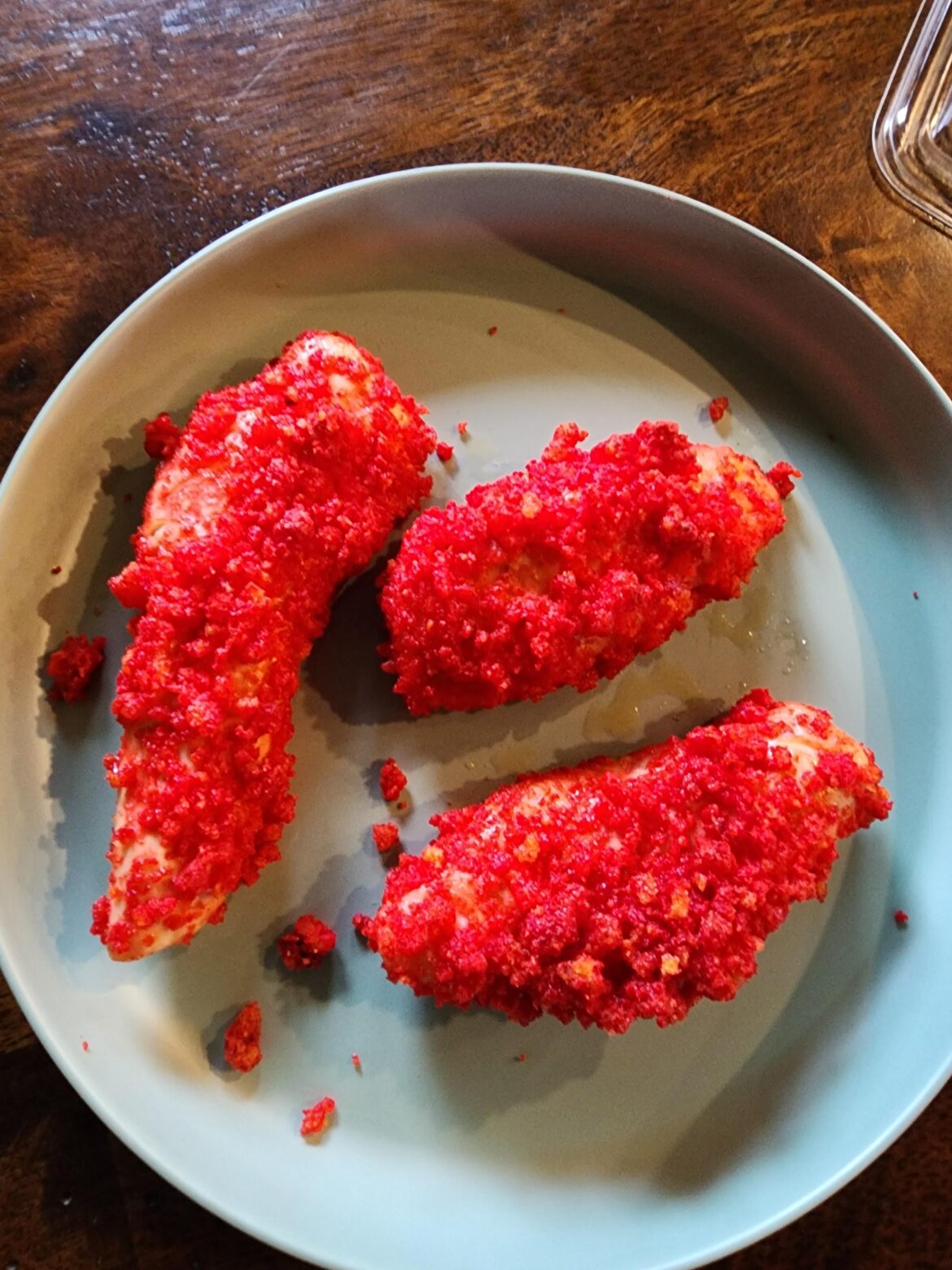 Extra hot flaming hot cheeto chicken tenders