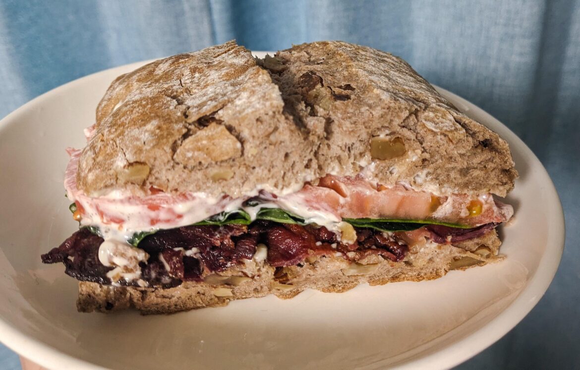 Wild boar bacon sandwich