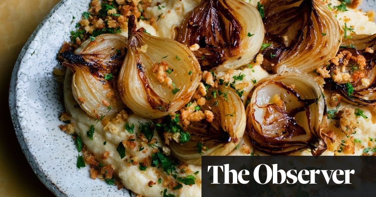 Nigel Slater’s recipes for roast onions with polenta, and cheese and