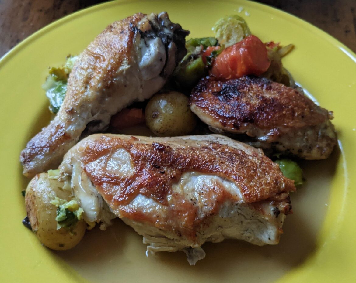 Made Kenji's Pan-Roasted Chicken With Vegetables and Dijon Jus