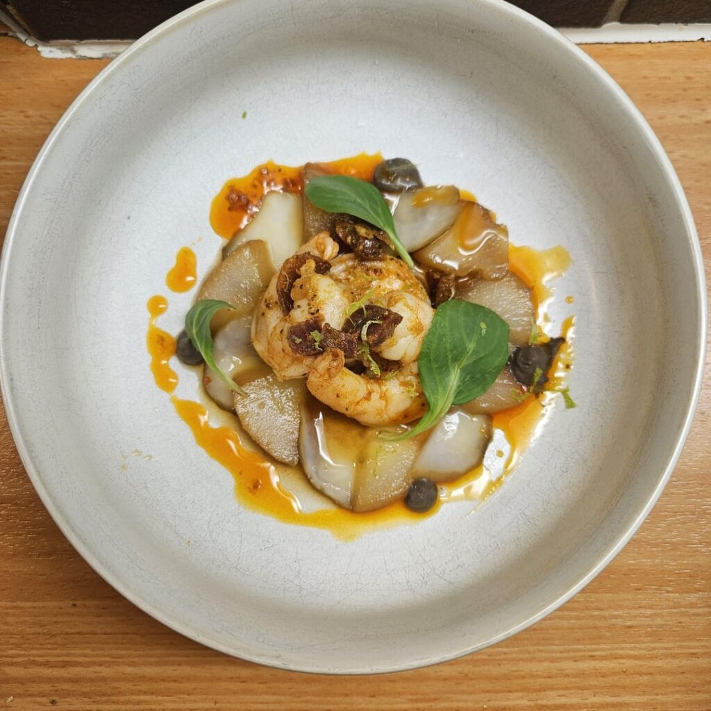 SHRIM,P,SUNCHOKES, CHORIZO