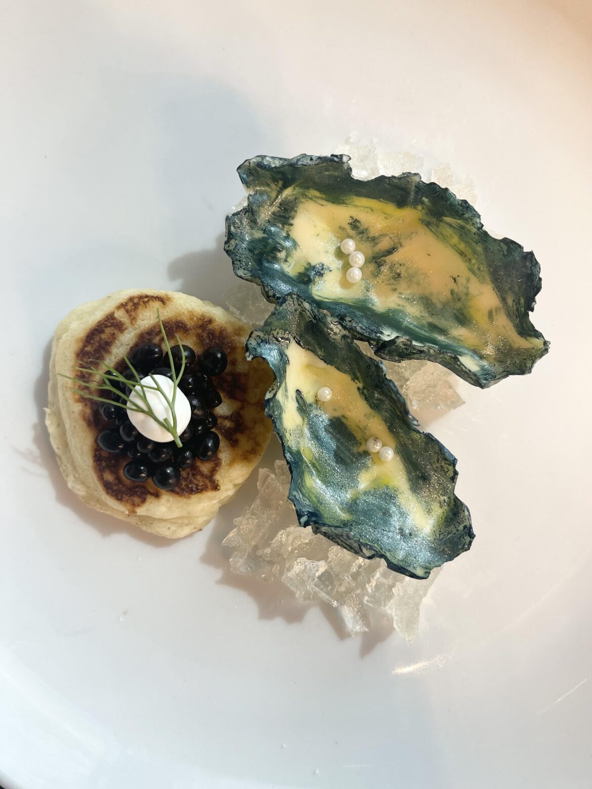 White Chocolate Oyster / Chocolate Caviar / Mojito Ice