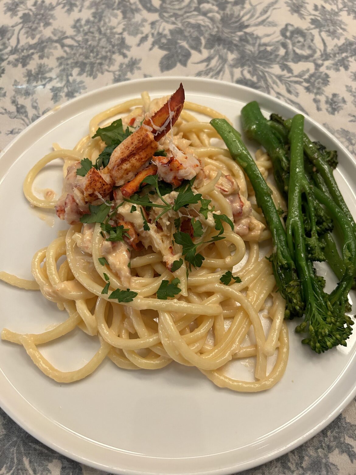 Lobster Mac and cheese(bucatini) w/ Brocolini