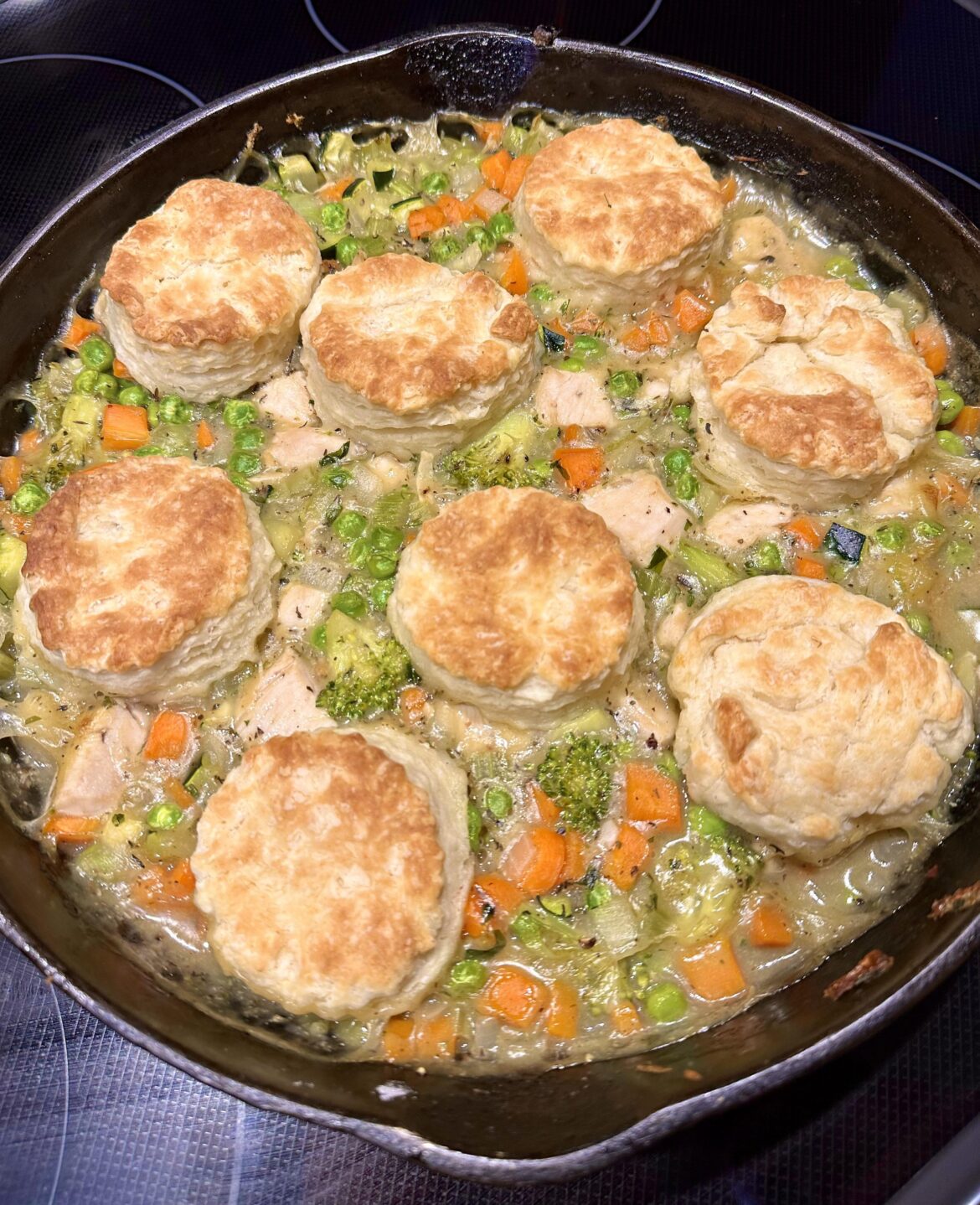 Homemade version of homestyle chicken and biscuit pot pie recipe