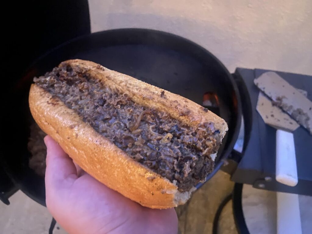 Cheese steaks on the kettle grill