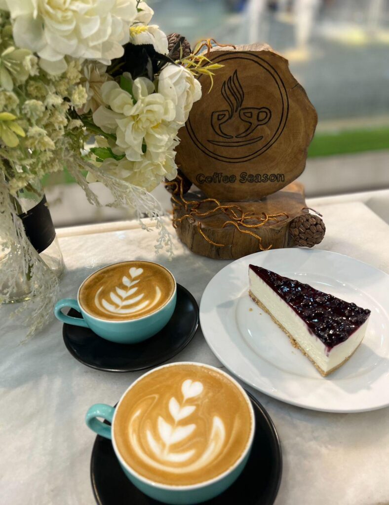 Start your day with a roseberry cheesecake and Cappuccino