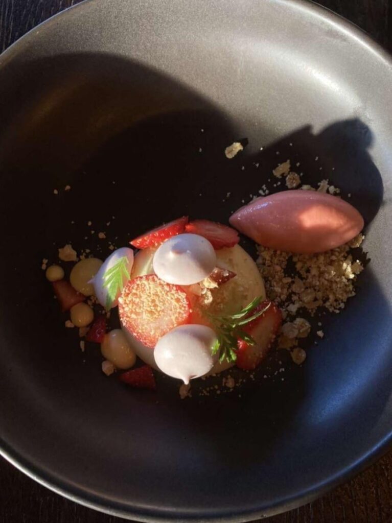 White choccy mousse and strawberries