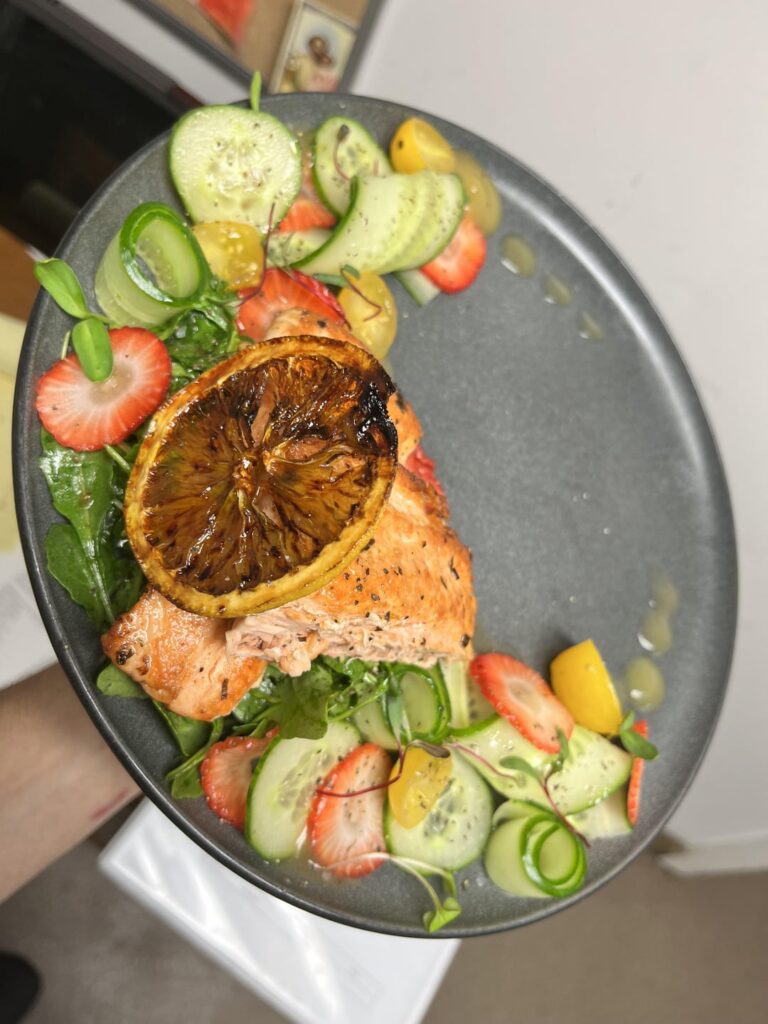 Salmon with salad