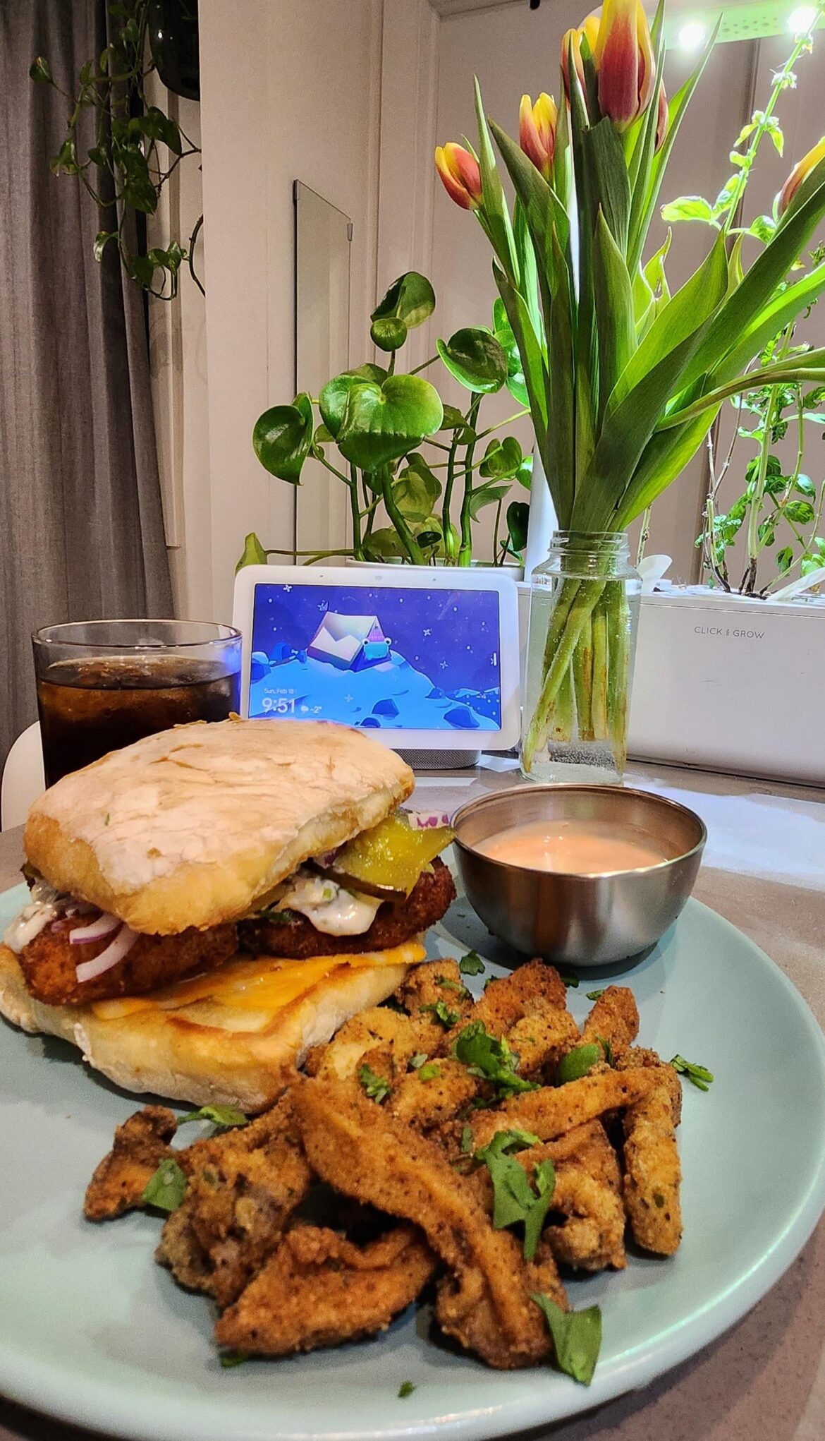 Homemade Filet-O-Fish with king oyster fries