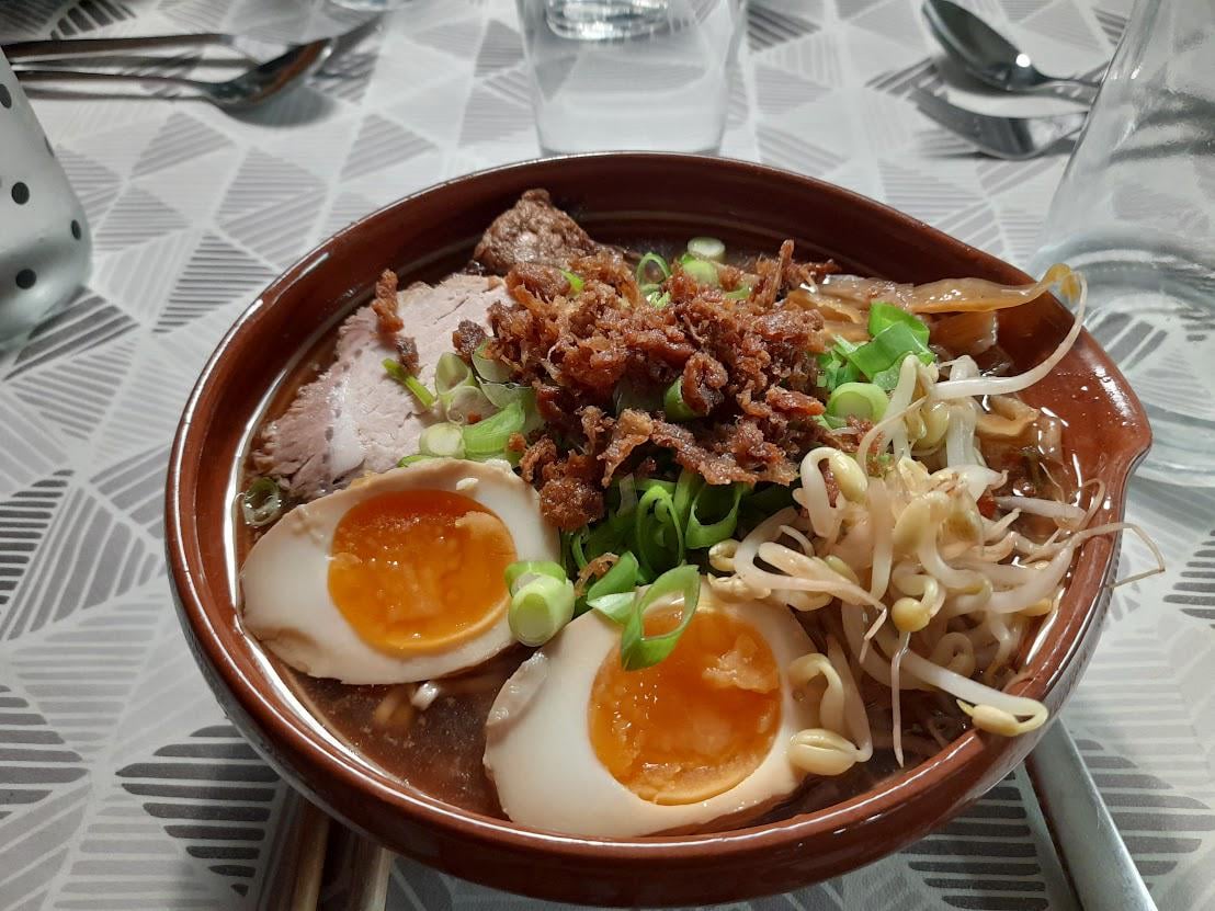 Shoyu turkey and chicken ramen with pork shoulder chashu. Dining and Cooking
