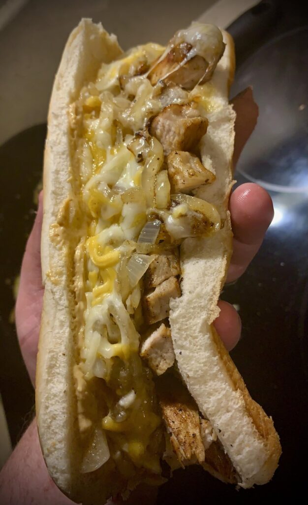 First post! Grilled pork chop, onion, and cheddar sammich.
