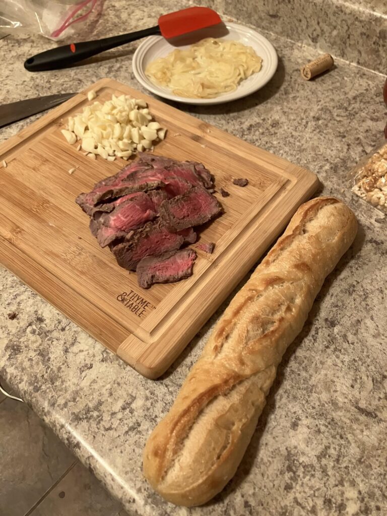 Leftover tenderloin, mozzarella and sweet onions