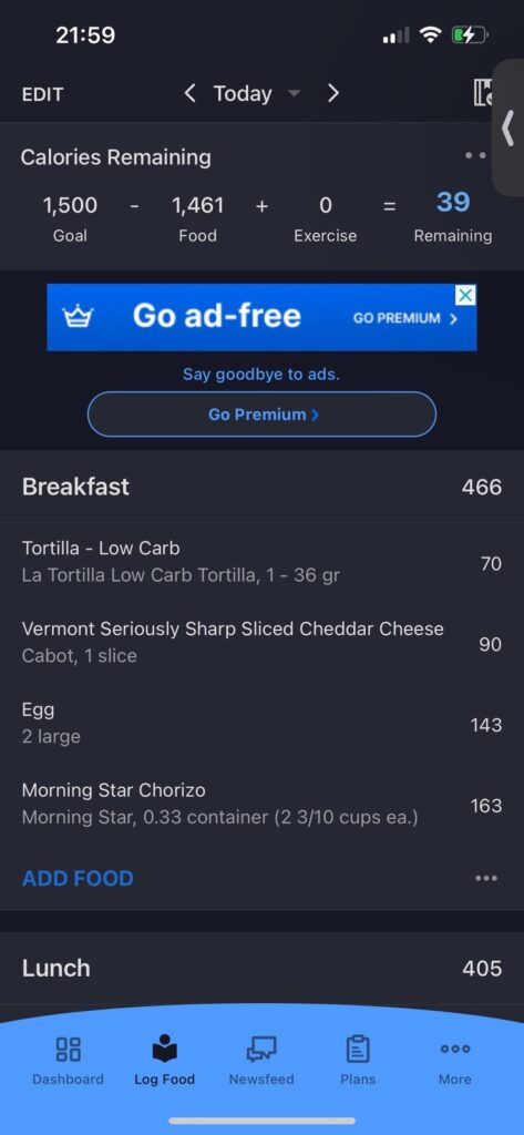 1461 calories and 110g of protein