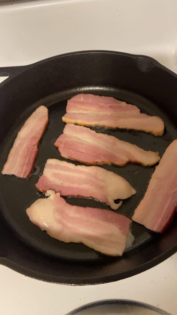 Drunk and high, bacon and cheese melts with garlic powder and minced onion. Melts cooked in the bacon grease.