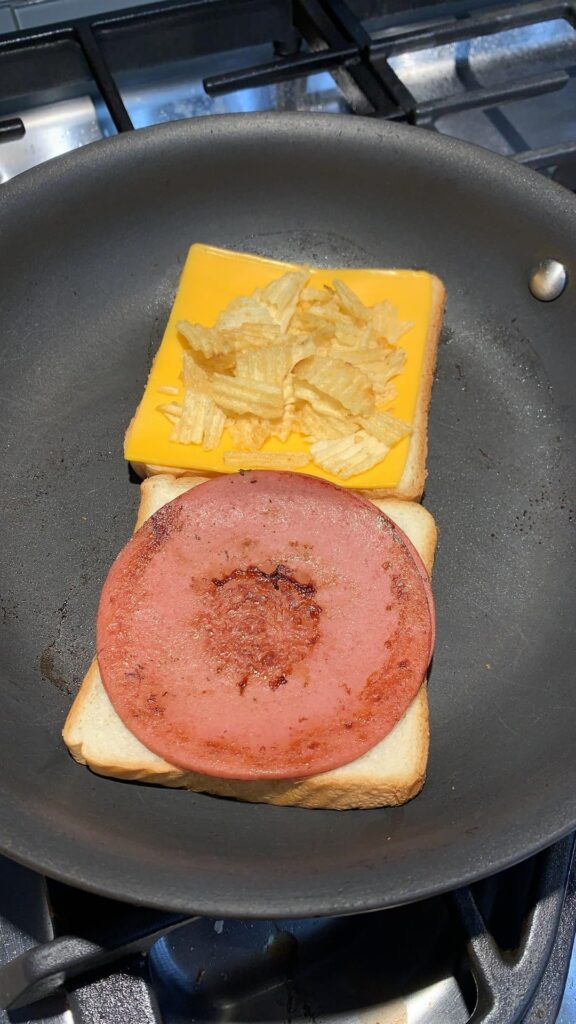Grilled, Fried Bologna, Cheese, & Ruffles