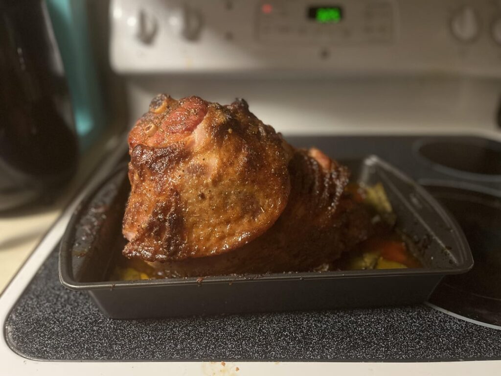 spiral cut ham was on sale for 89¢ a pound, and boxed pasta and cheese were on sale too... made a dinner that'll last us days for $10 :)