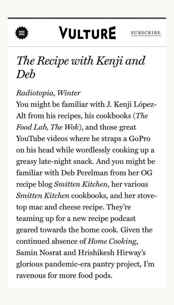 New Uenji (& Deb from Smitten Kitchen) Podcast