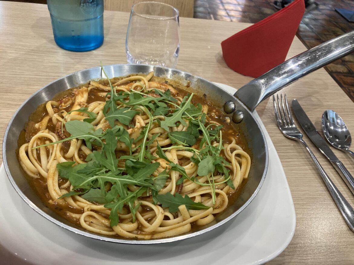 More pasta in a piping hot pan. My only solace was the chance of karma on our sub.