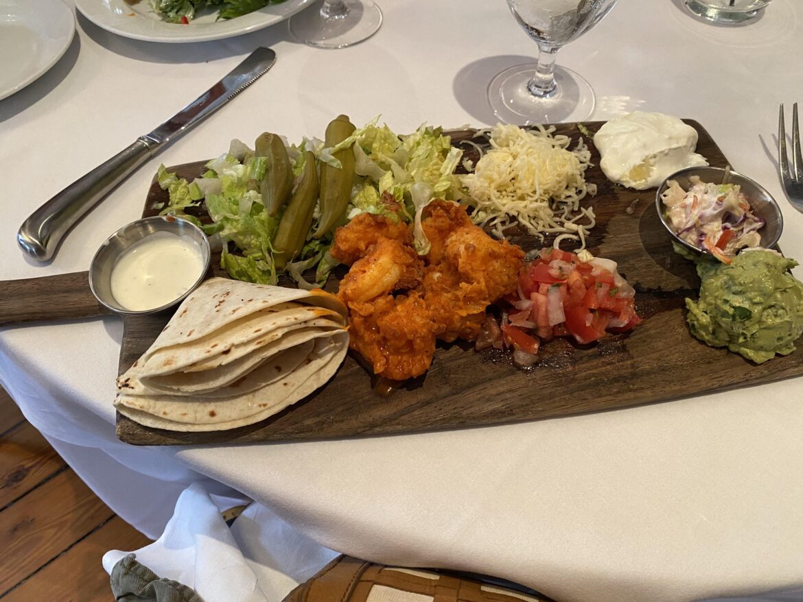 Buffalo shrimp tacos at The Olde Pink House