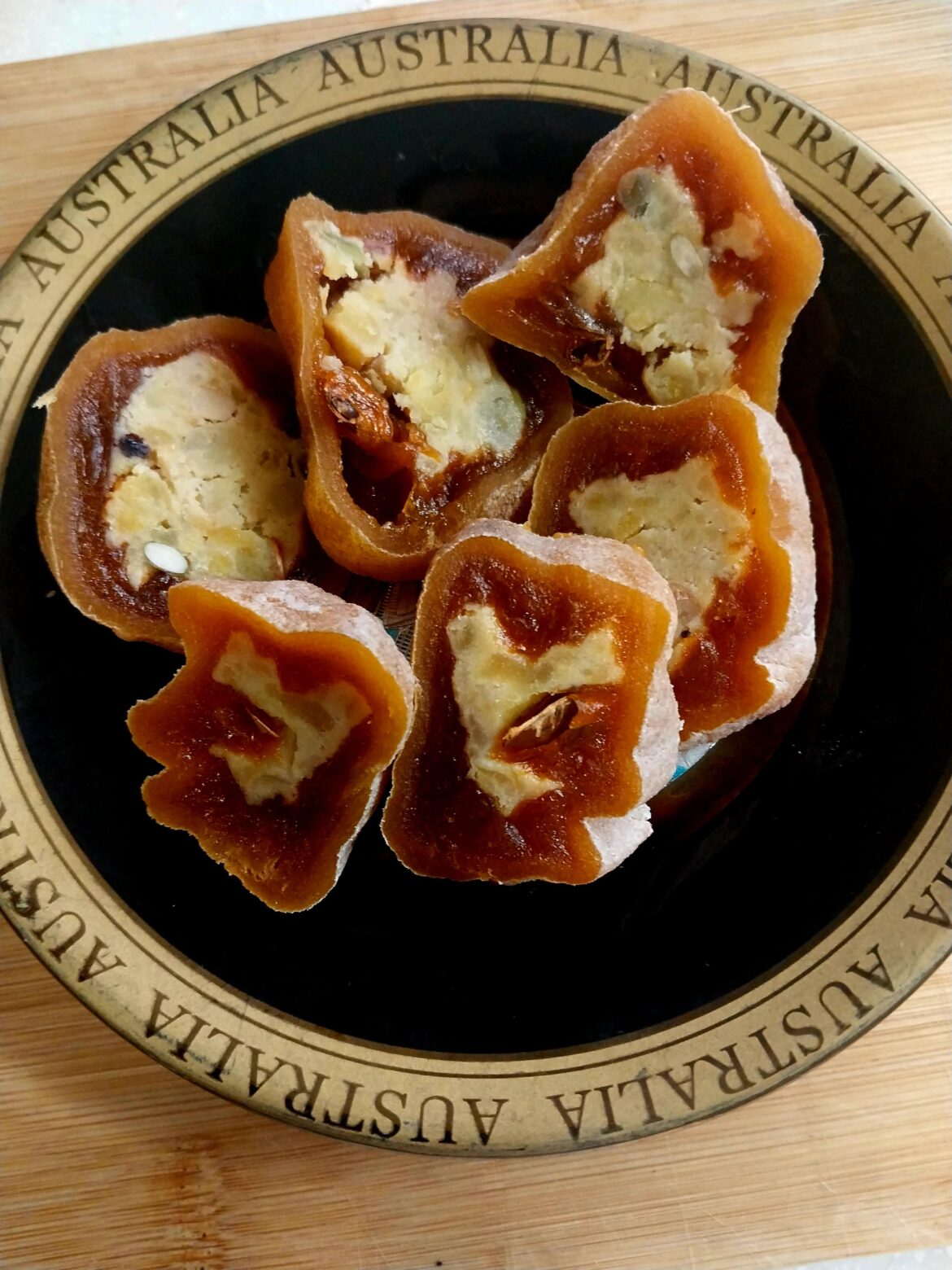 Dried persimmon roll with sweet potato and nuts