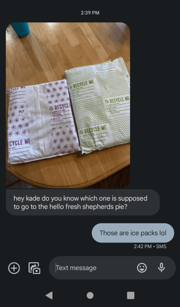 My sister got hello fresh for the first time.