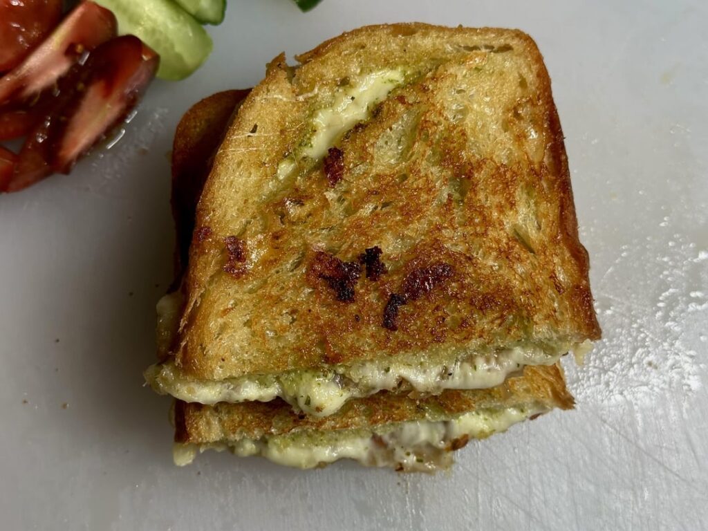 Grilled bacon and cheese melt for dinner.