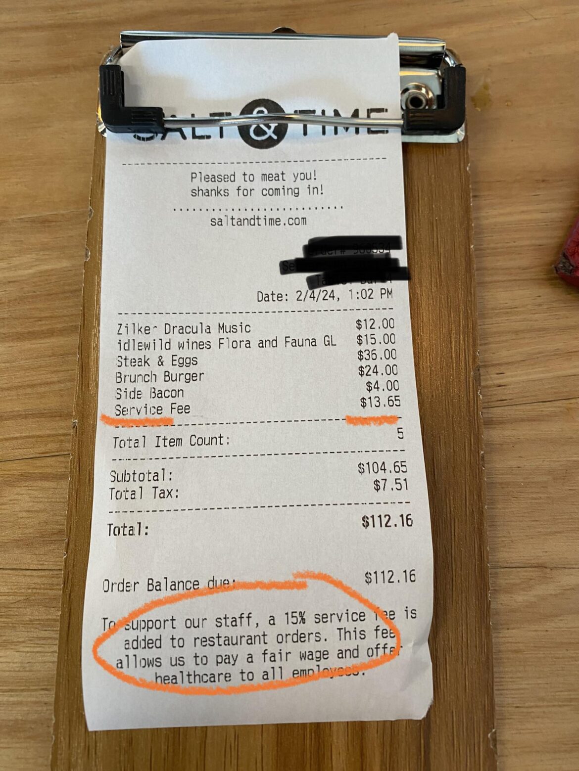 I did not see notice of a service fee on the menu or elsewhere - until receiving the bill. WWYD?