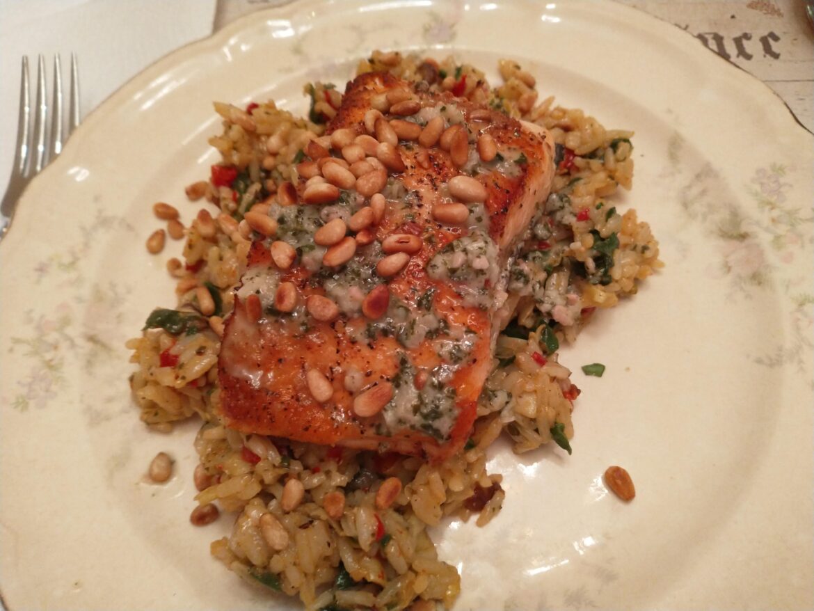 HF subsidiary Green Chef meal: Salmon w/ Basil Pistou