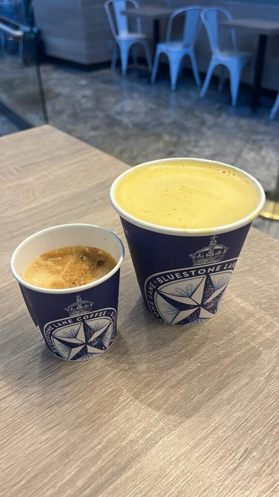 Macchiato & golden latte at Bluestone Lane in NYC