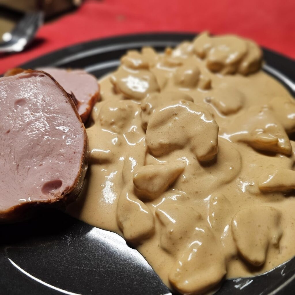 Leberkäse with fresh potato salad and homemade mayo sauce