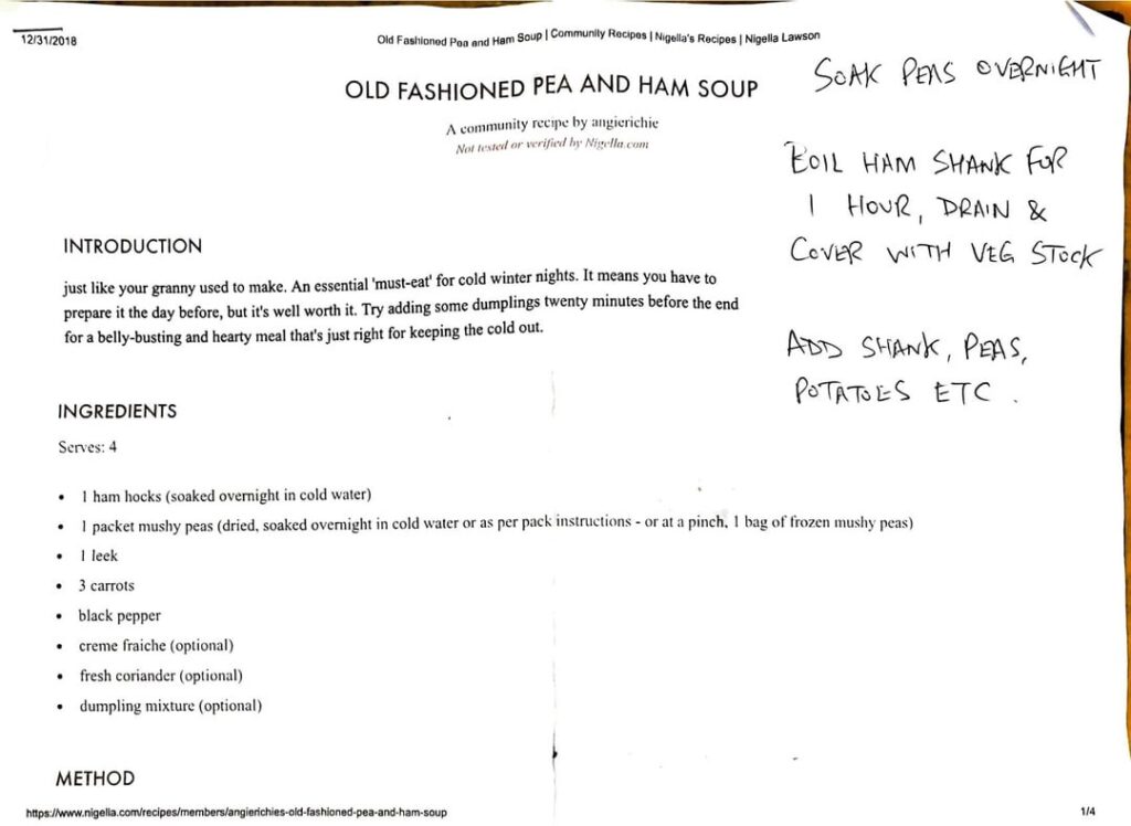 Old fashioned pea and ham soup recipe.