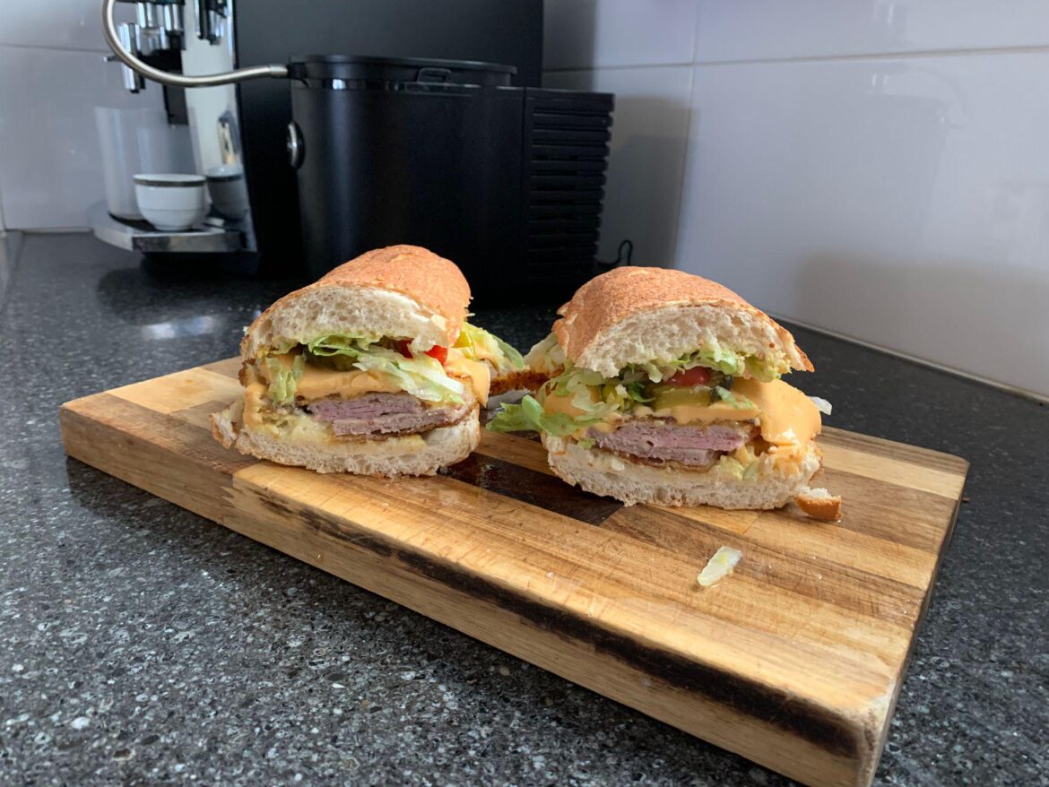 Baguette with schnitzel cordon-bleu, trying to make my own subs instead of going to Subway