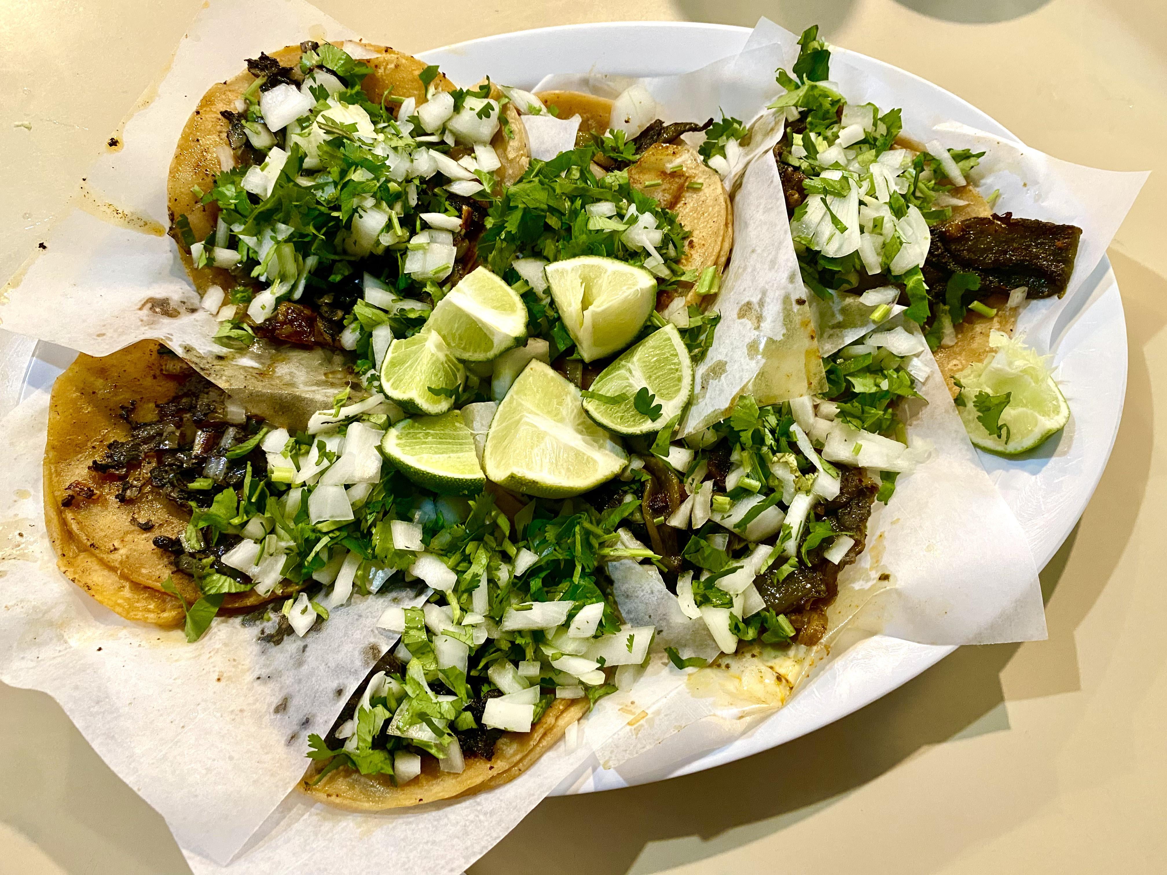 Gigantic platter of poblano & huitlacoche street tacos for dinner