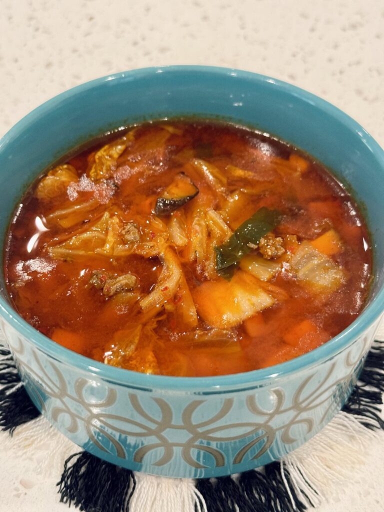 Kimchi jjigae with homemade beef stock