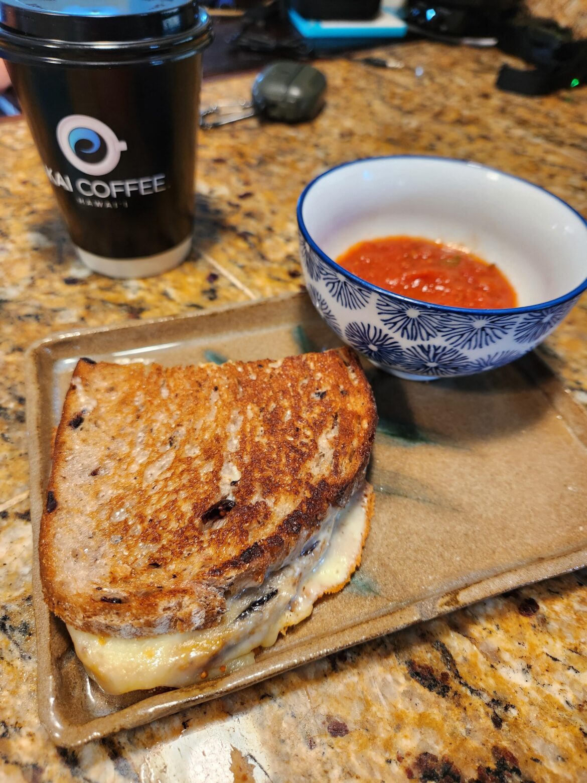 Muenster on rustic olive loaf bread.