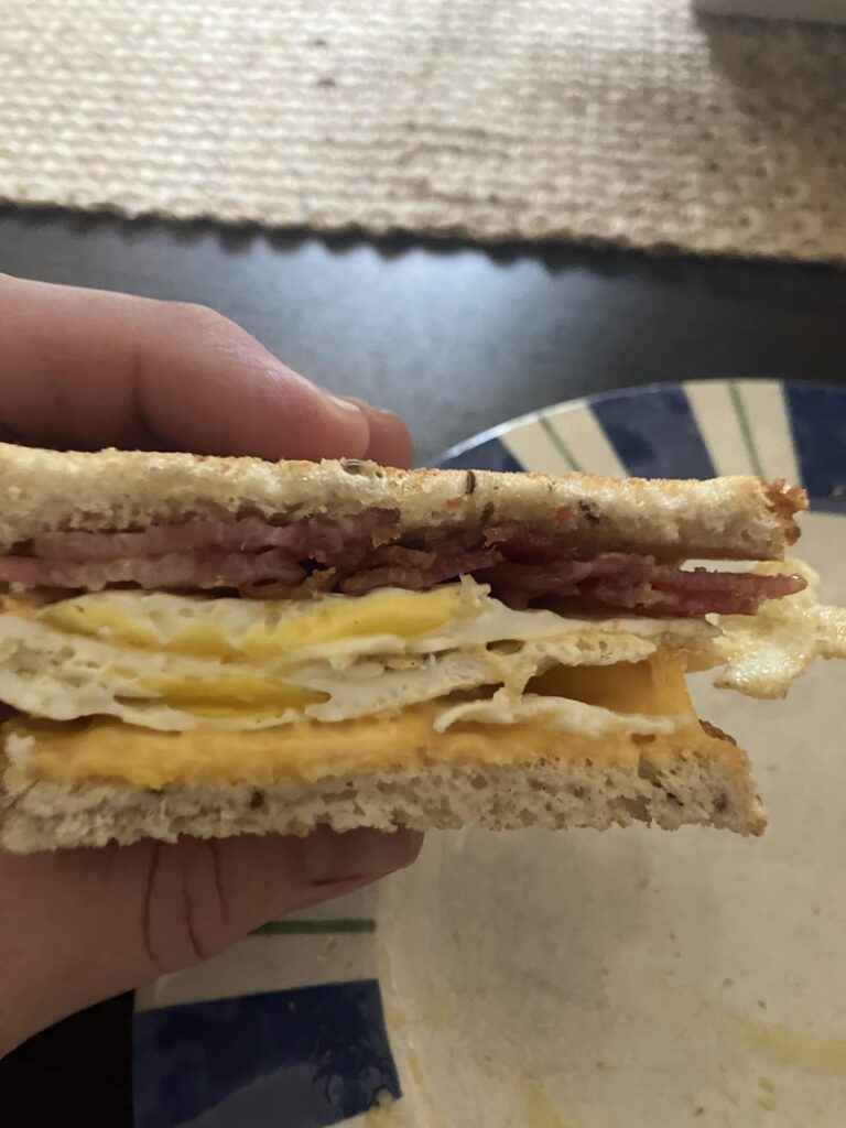 Another Saturday, another BEC, this one on rye since I had a fresh loaf in anticipation of leftover corned beef to be made into Reuben’s!