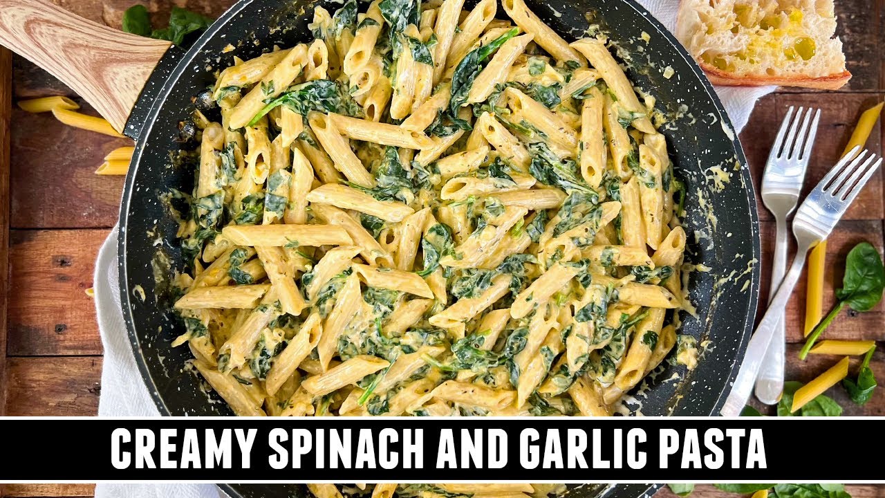 CREAMY Spinach & Garlic Pasta Healthy ONEPAN 30 Minute Recipe Dining and Cooking