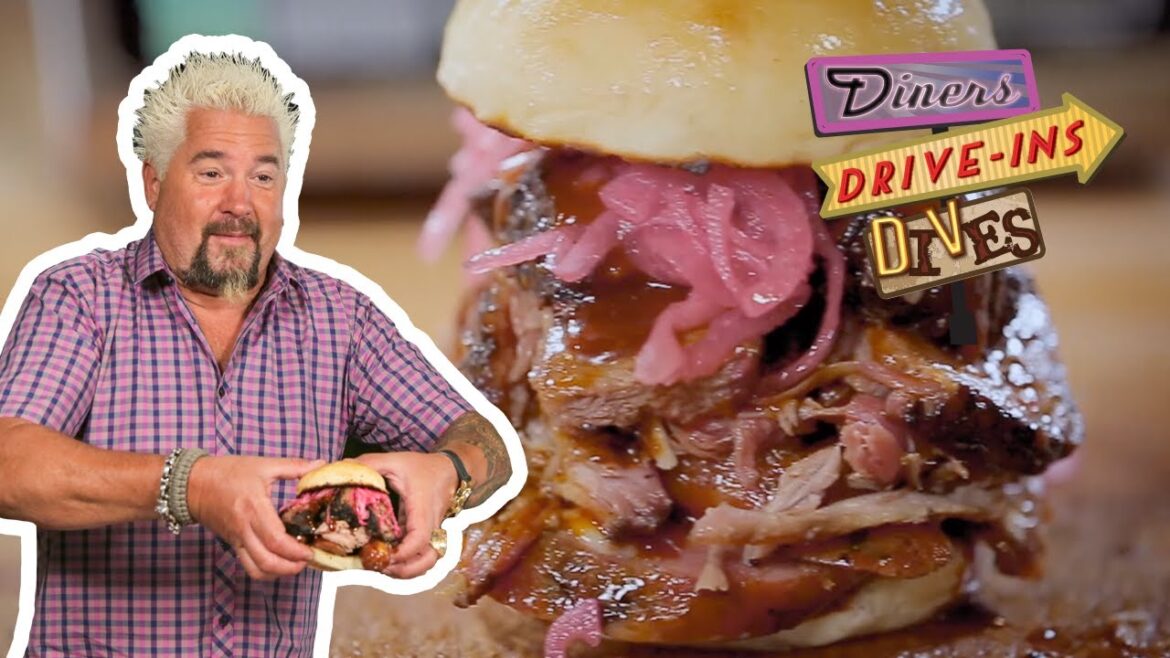 Guy Fieri Eats Pulled Pork, Brisket & Sausage Sandwich | Diners, Drive-ins and Dives | Food Network Guy Fieri Eats Pulled Pork, Brisket & Sausage Sandwich | Diners, Drive-ins and Dives | Food Network