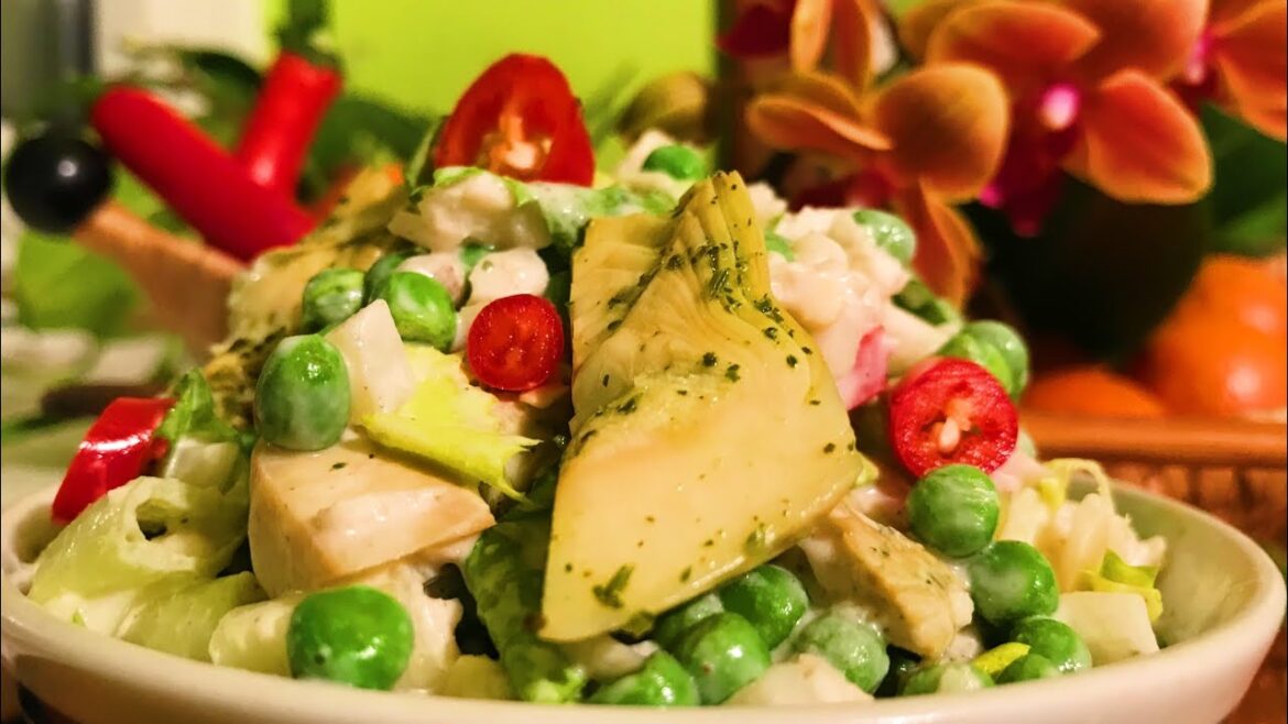 Artichoke Cauliflower Rice Pea Endive Salad with Garlic Cashew Dressing ~ Take 3 Artichoke Cauliflower Rice Pea Endive Salad with Garlic Cashew Dressing ~ Take 3