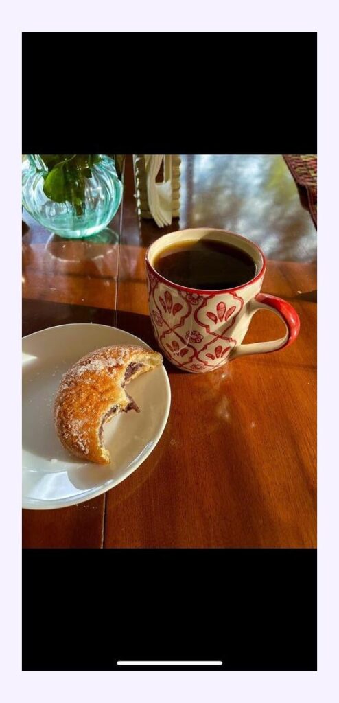 Red bean filled donut and freshly brewed black foffee!!