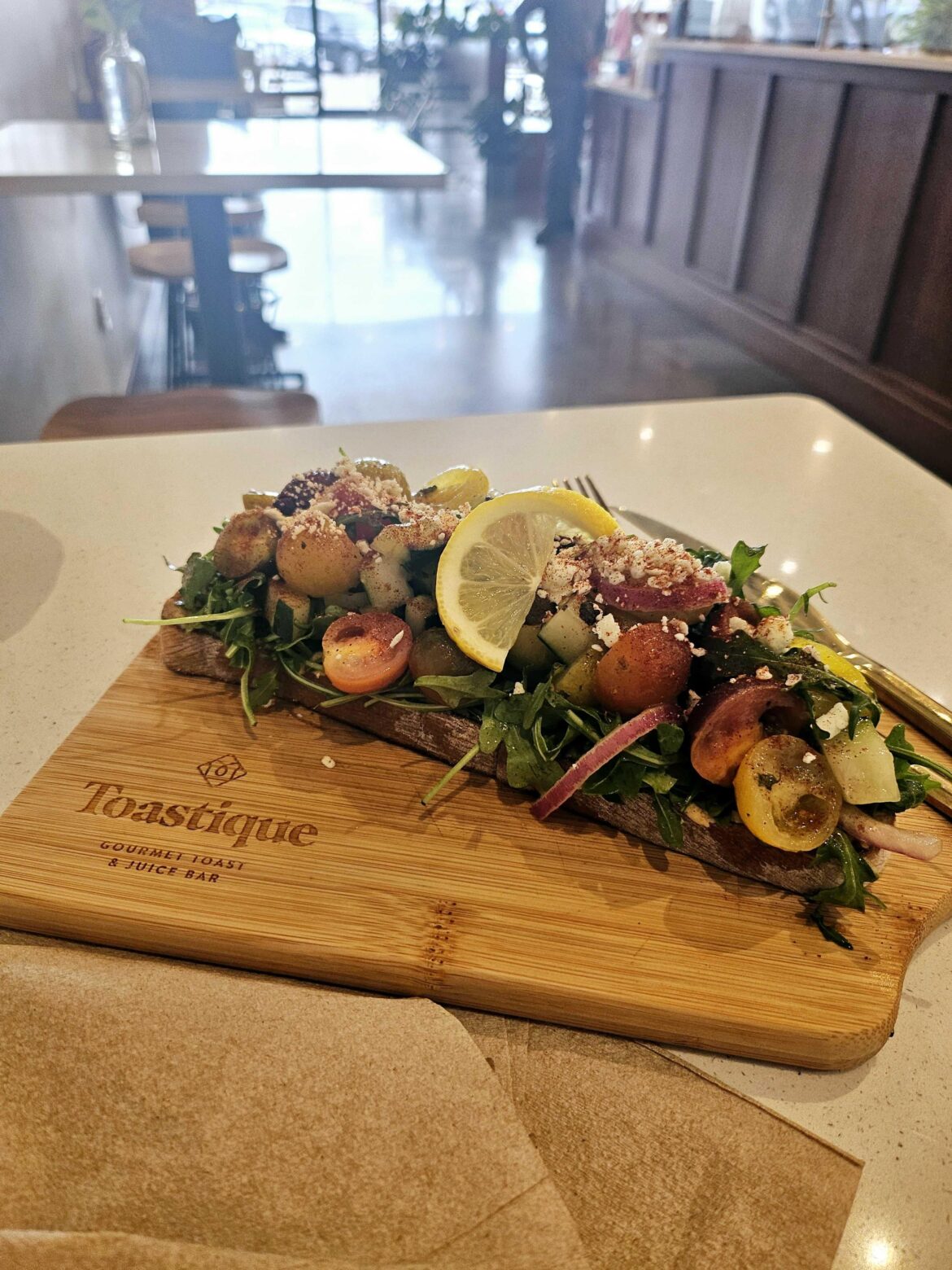 Sandwich was served on a tiny board and the restaurant obviously didn't stock any plates