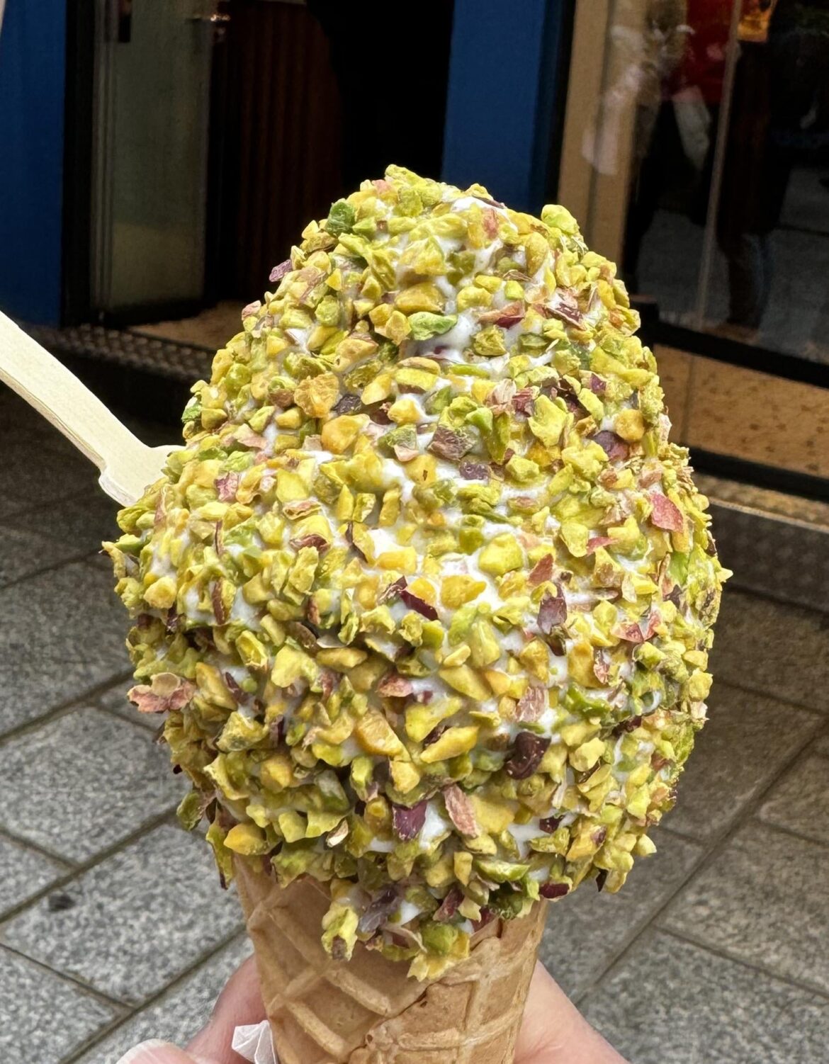 Pistachio covered Lebanese ice cream