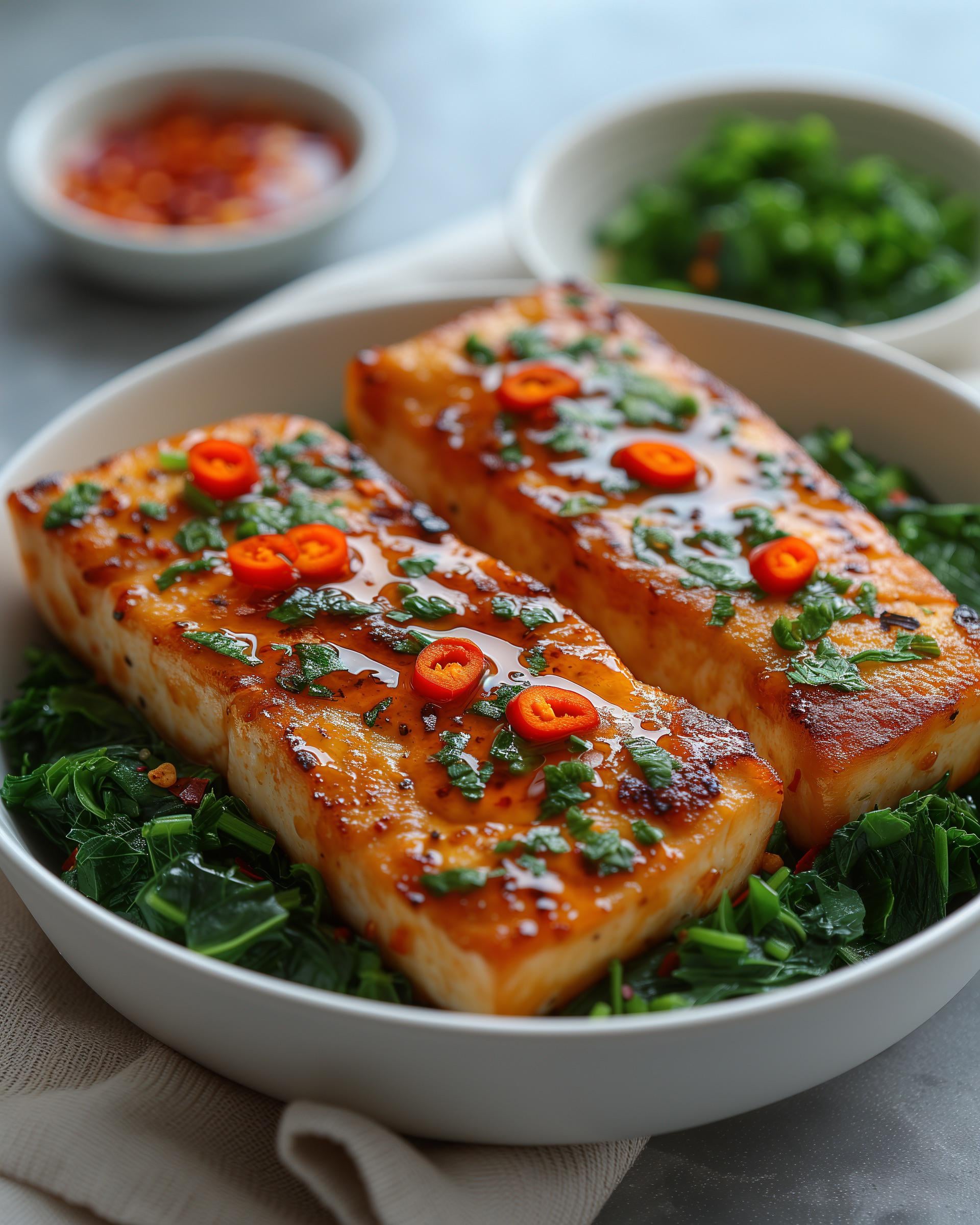 Vegan Tofu “Salmon” Dining and Cooking