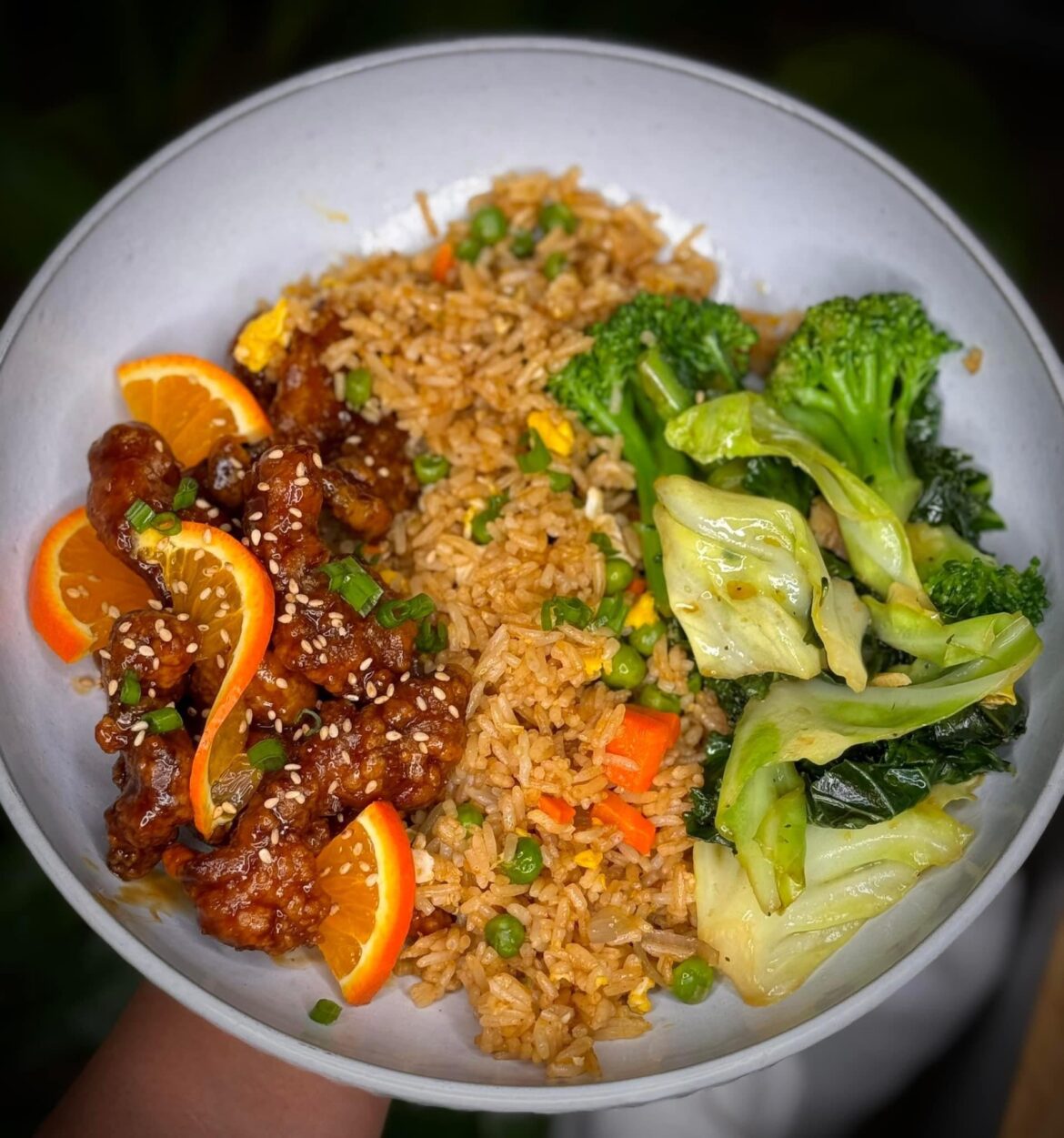 Panda express copycat! Orange chicken, fried rice, and super greens!