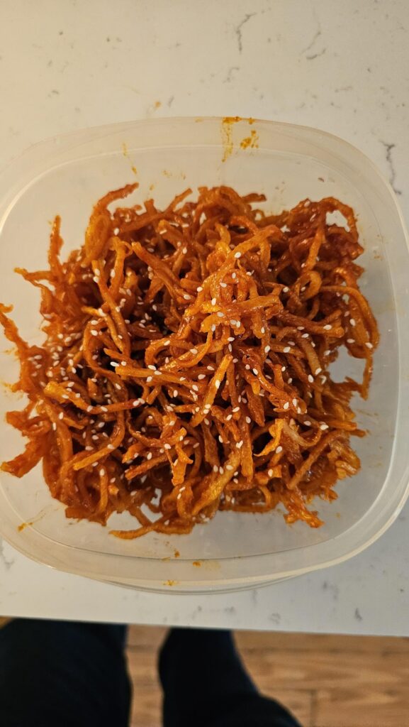 This weekend I made ojingeochae-muchim, yeongeun jorim, and mechurial jorim.