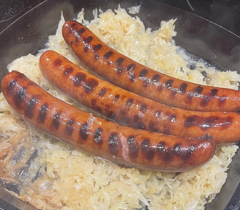 Polish sausage and sauerkraut is always yummy and filling