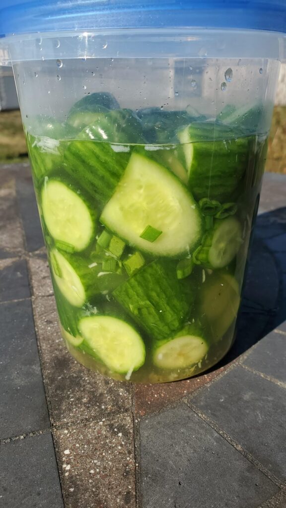 Need a new variation of cucumber pickle? Try this refreshing recipe of lemon zest, garlic, vinegar, scallion, and honey.