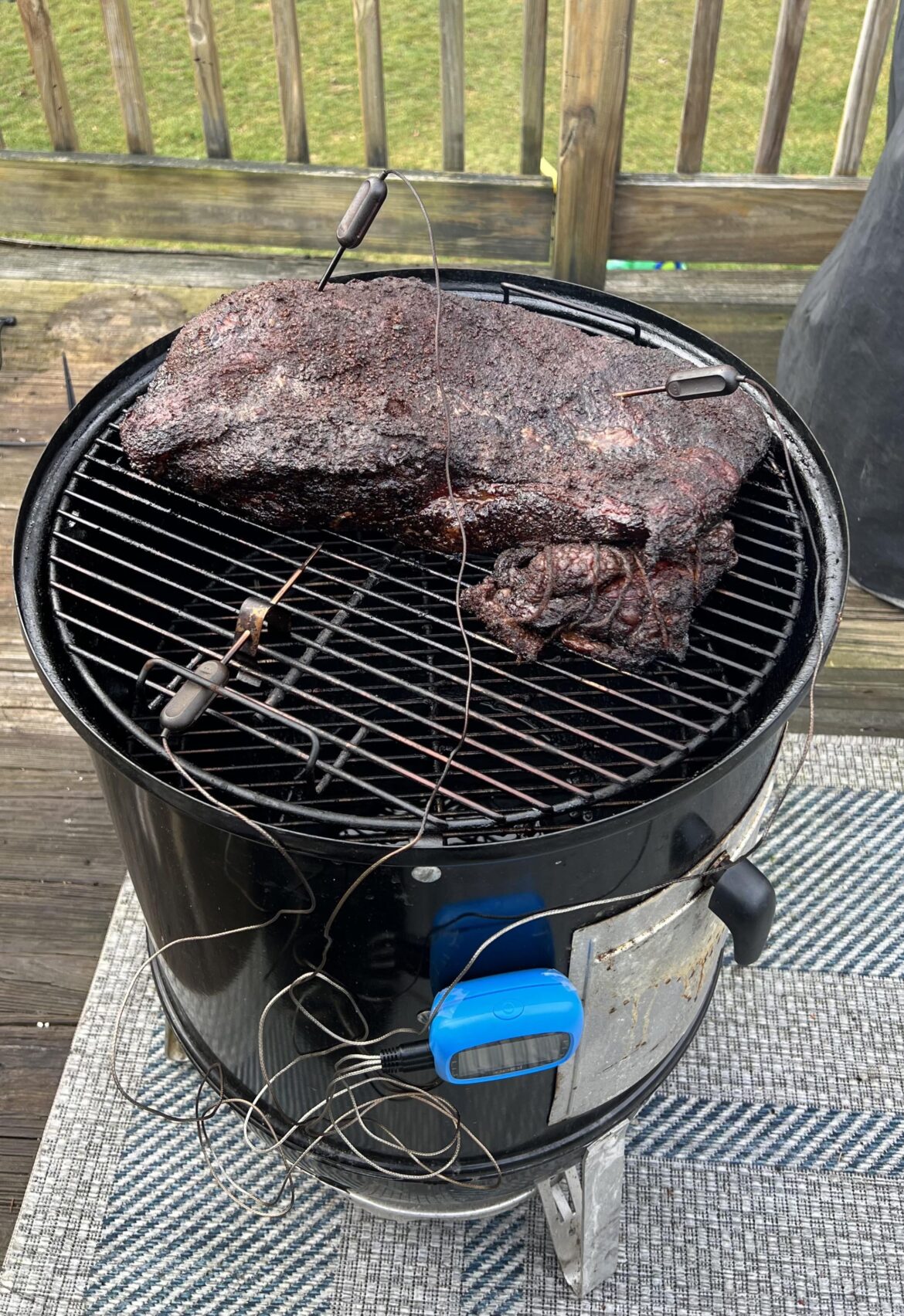Brisket on Weber, 14hrs overnight.