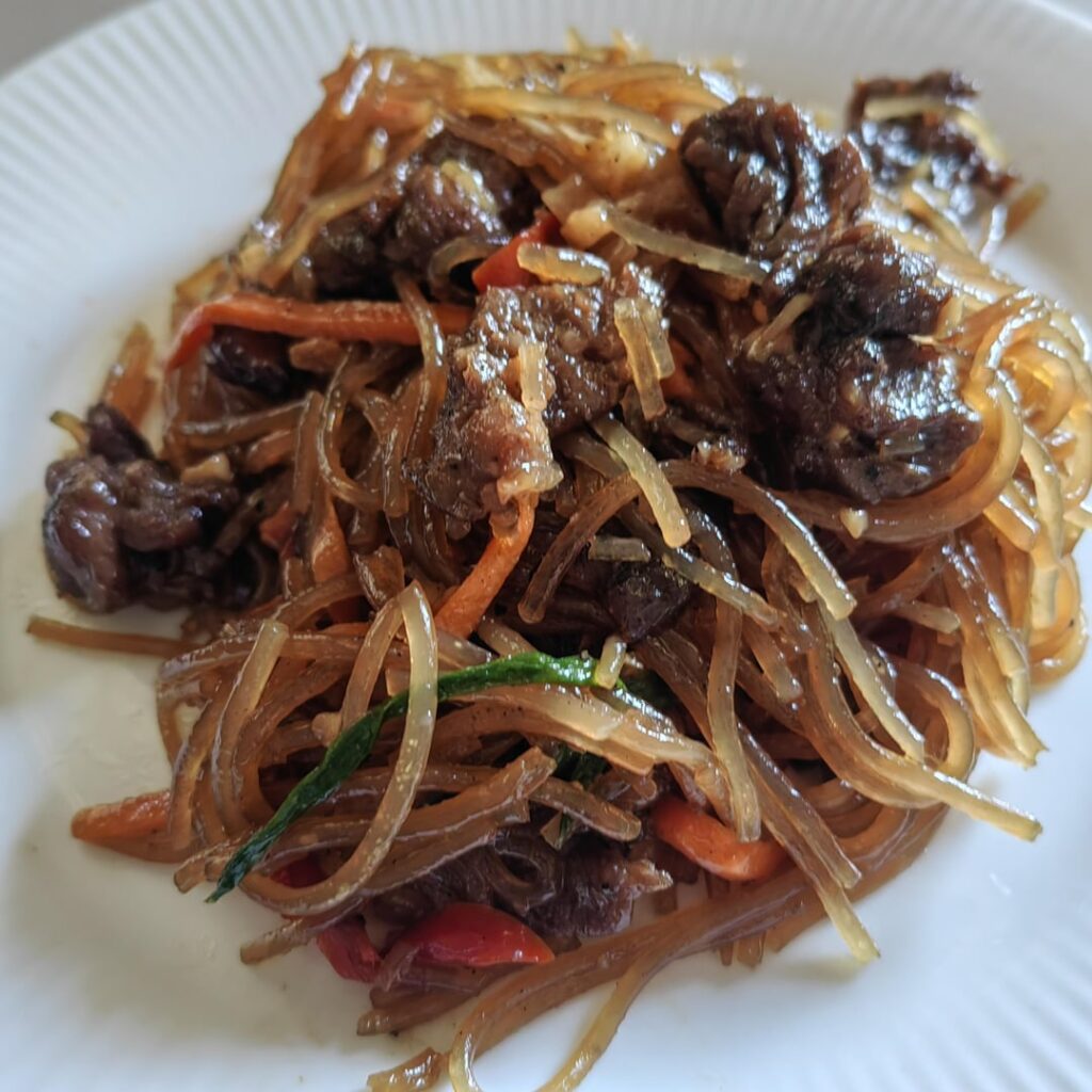 Japchae and Kimchi Fried Rice