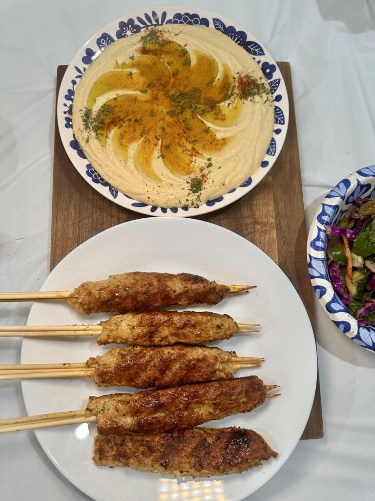 tonight’s iftar: homemade chicken kafta & hummus
